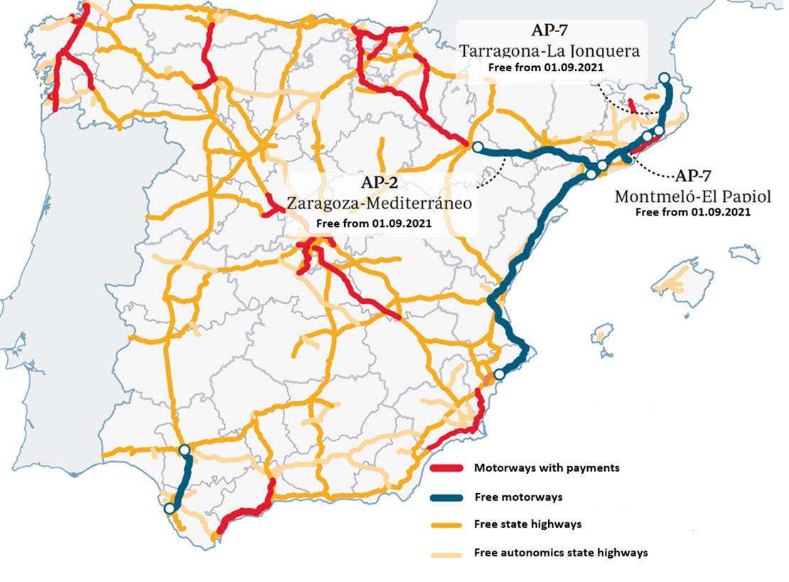 Spanish Toll Roads Map 500 Km Of Spanish Toll Roads Are Now Free Of Charge. - Vrio