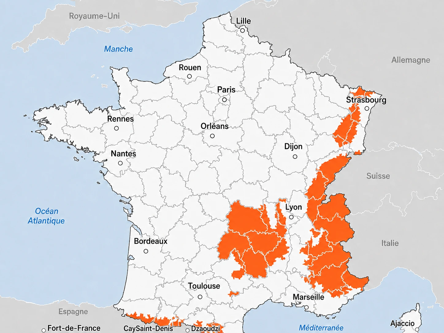 mapa-zonas-equipamiento-invernal-francia (2) Mapa de Francia con zonas sujetas a obligaciones de equipamiento invernal