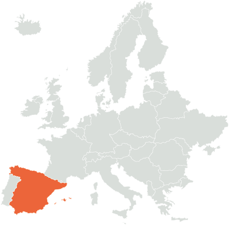 Detalle de España en el territorio europeo, en el contexto de los peajes en España.