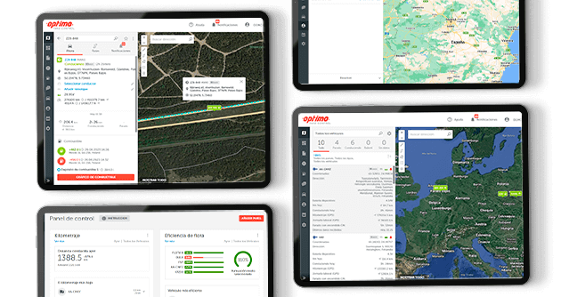 Tablet con captura de la app de GPS tracking para la gestión de flotas de Optimo.