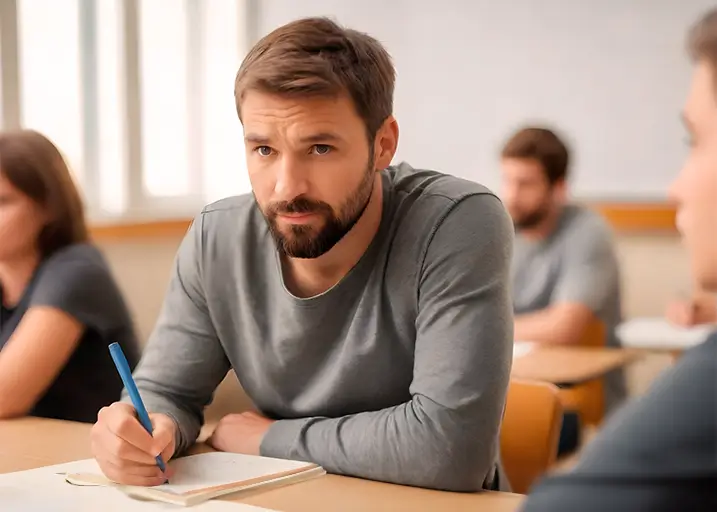 Hombre realizando el curso de recuperación de puntos incluido en su Seguro de Retirada de Carnet.