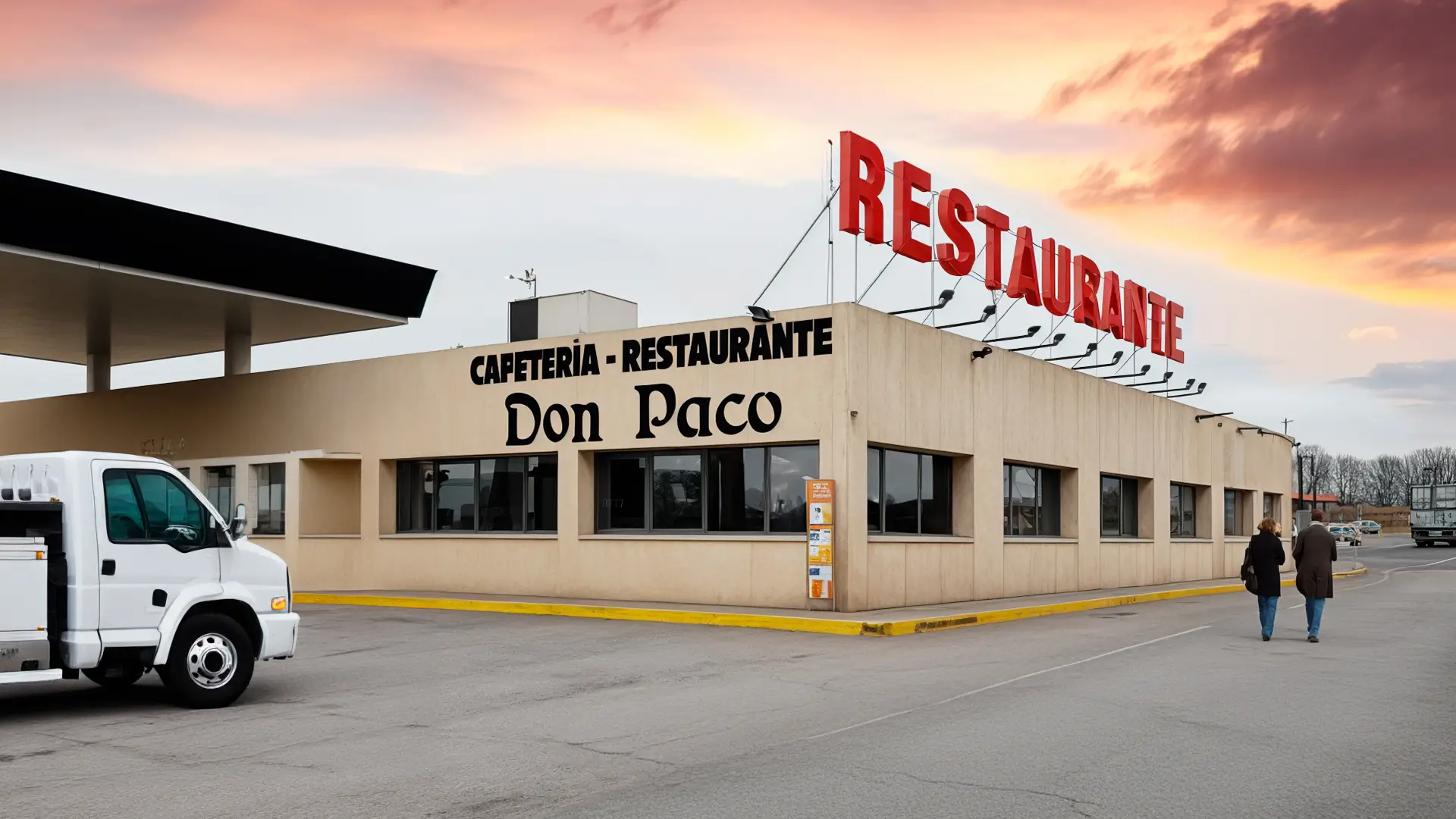 Detalle del exterior del restaurante de la cuarta mejor valorada área de servicio de la A6, Palacios de Goda (Repsol).