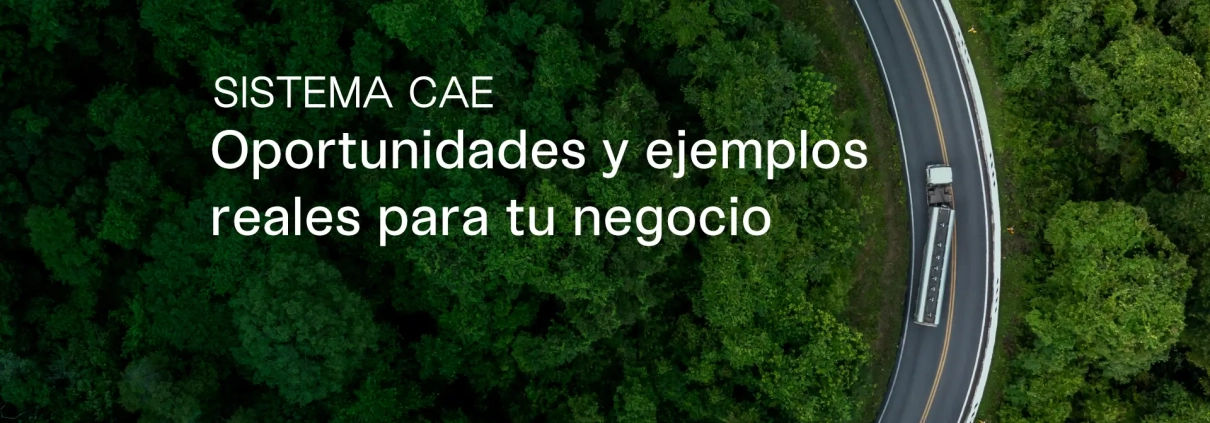 Camión circulando por carretera rodeada de naturaleza, representando las oportunidades del sistema CAE para generar ahorro energético, rentabilidad y sostenibilidad.